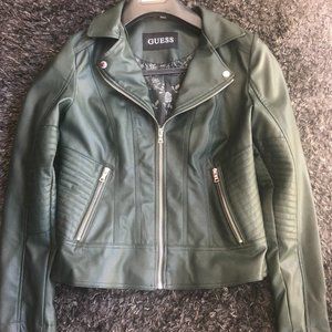 Motorcycle Jacket in Green Faux Leather by Guess